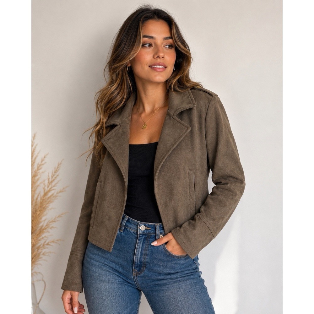 Philosophy Faux Suede Leather Taupe Jacket Pre-Owned Small
